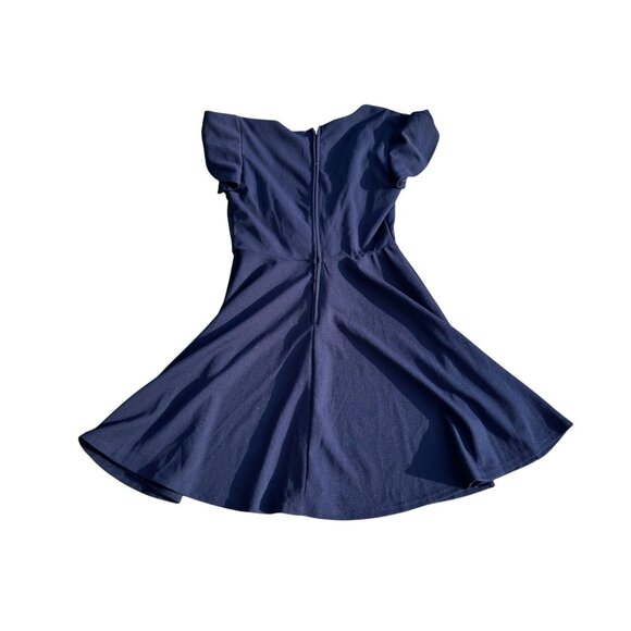 Navy Blue Fit & Flare Dress With Flutter Sleeves & Back Zipper Closure - Picture 2 of 6